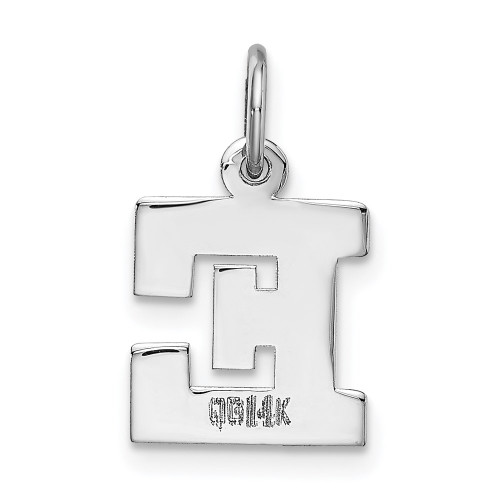 14K White Gold Small Block Initial Letter E Charm Pendant - (B11-871)